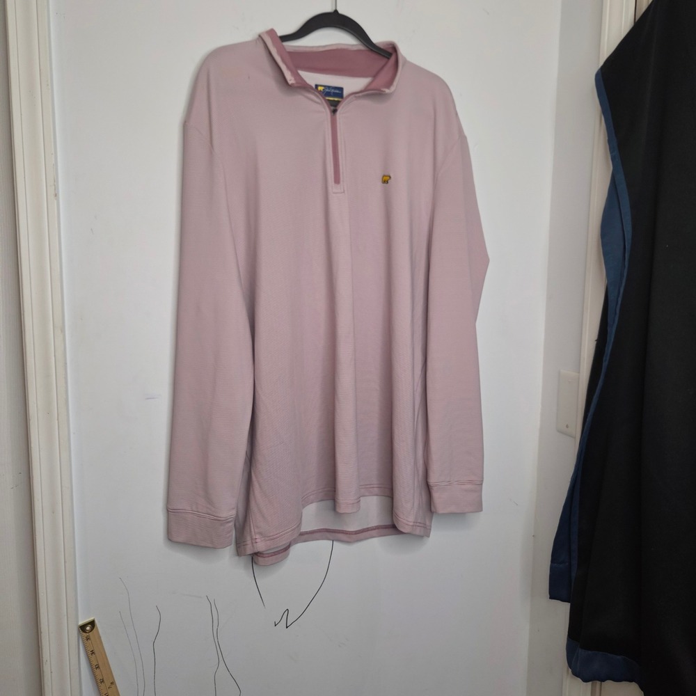 Jack Nicklaus Mens XXL Mauve White Striped Quarter Zip Golf Pullover Golden Bear